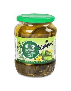 Огірки маринован 880г пастеризовані ТМ Хуторок скло