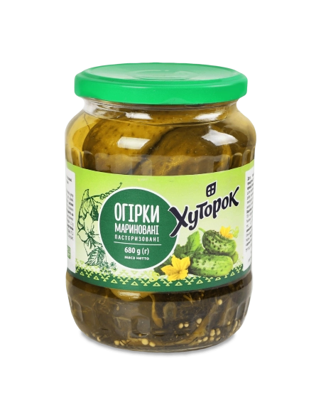 Огірки маринован 880г пастеризовані ТМ Хуторок скло