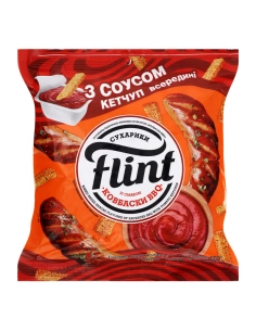 Сухарики зі смаком ковбаски  з кетчупом томатний 14г 65г  пшенично житні ТМ Флінт