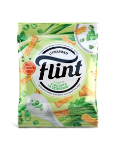 Сухарики зі смаком сметана із зеленню пшенично житні 100г ТМ Флінт