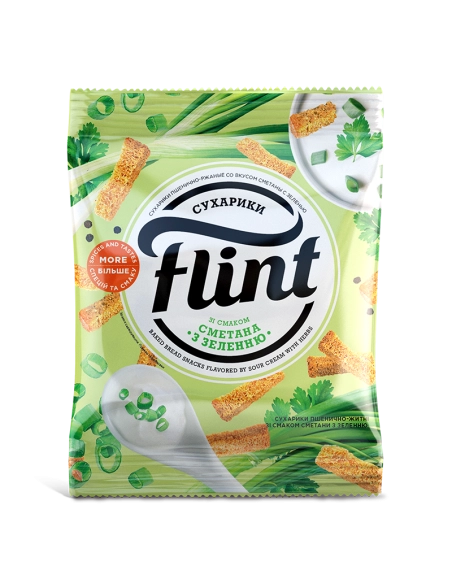 Сухарики зі смаком сметана із зеленню пшенично житні 100г ТМ Флінт